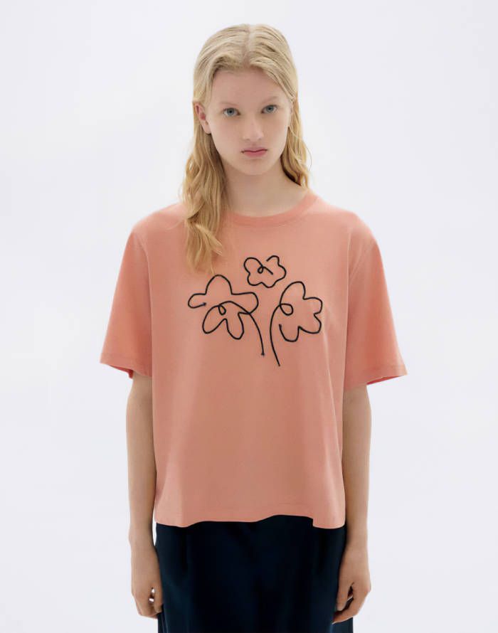 Thinking Mu | Flower rope pink Lucia Tee - organic cotton GOTS - hand embroidered