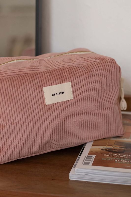Recitem | Toilet Bag 23cm - Nina pink corduroy - 100% soft corduroy made in Portugal