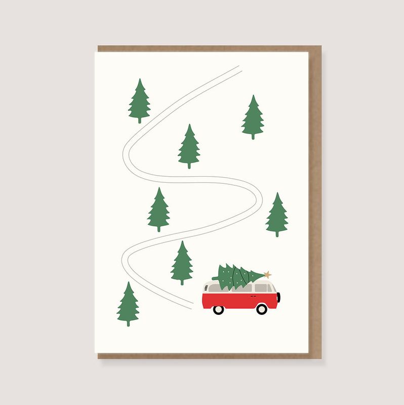 Loettebom | Double card with envelope - Van with pine trees