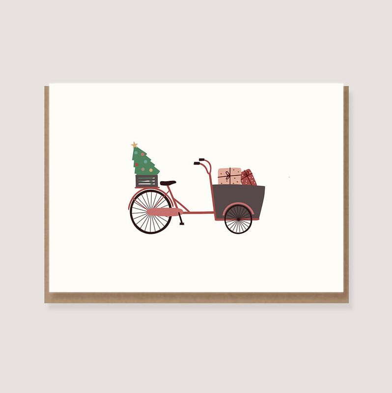 Loettebom | Double card with envelope - Cargo bike with gifts and Christmas tree