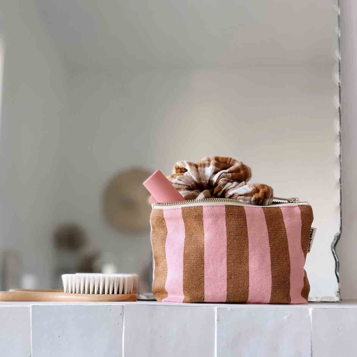 Rose in April | Sofia pouch etui - caramel &amp; soft pink stripes - made in Portugal