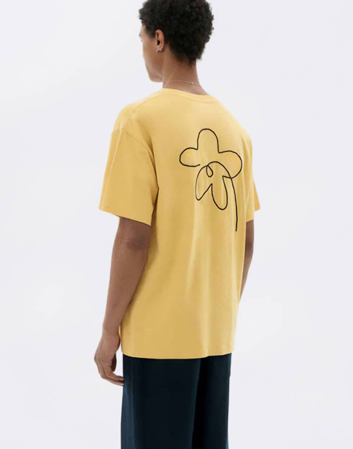 Thinking Mu | Flower rope Sahara Tee yellow Unisex - organic cotton GOTS - hand embroidered