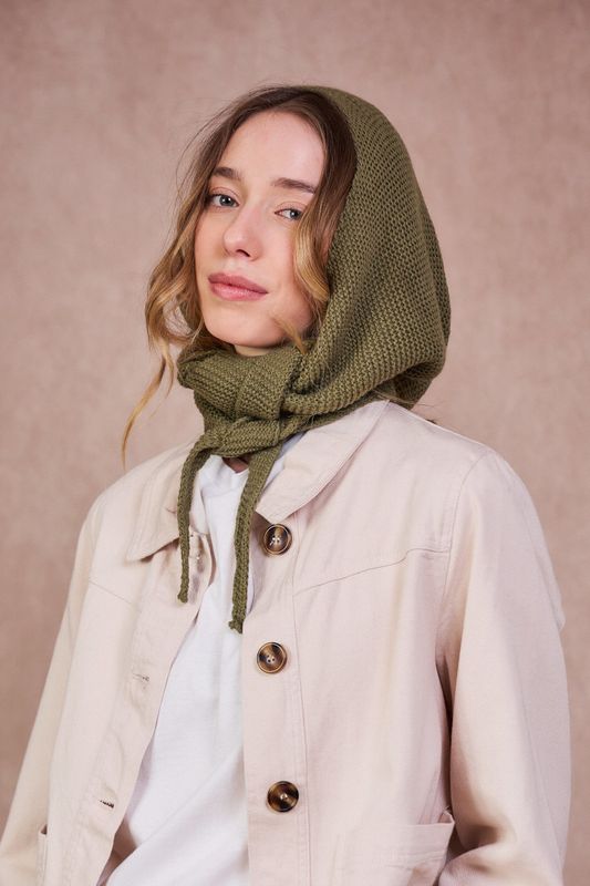 Calie Paris | Hooded scarf balaclava olive green - merino &amp; cashmere wool - available in different colors