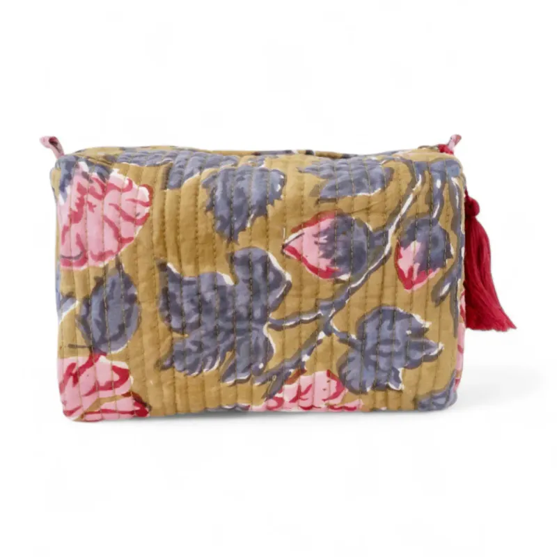 Claire Beaugrand | Printed Cotton Toiletry bag 20 x 10 x 11,5cm with 4 pockets inside - grey pink yellow