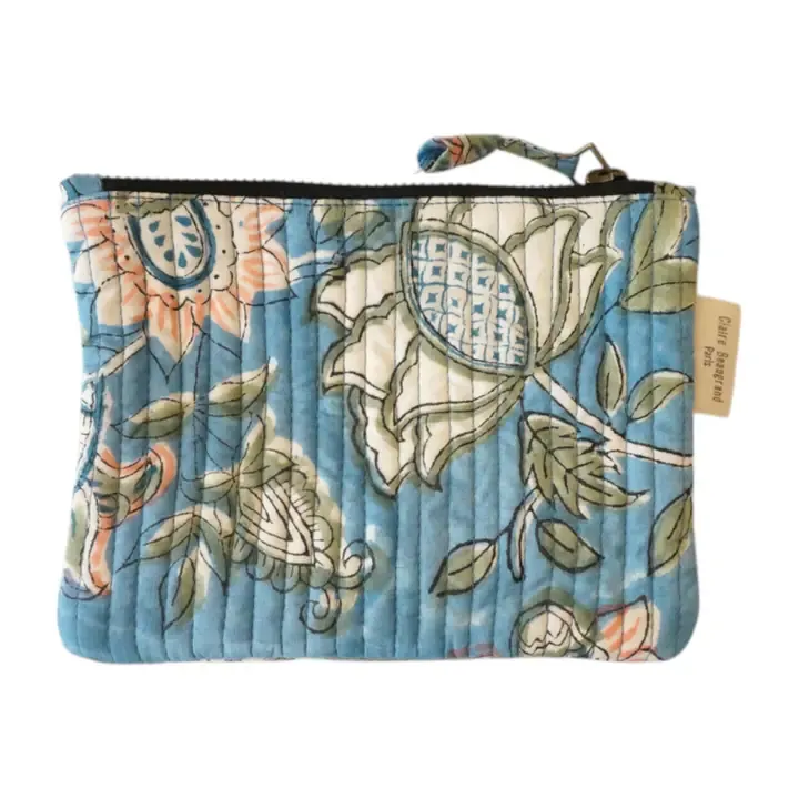 Claire Beaugrand | Printed Cotton Pouch 13x16 cm - blue orange
