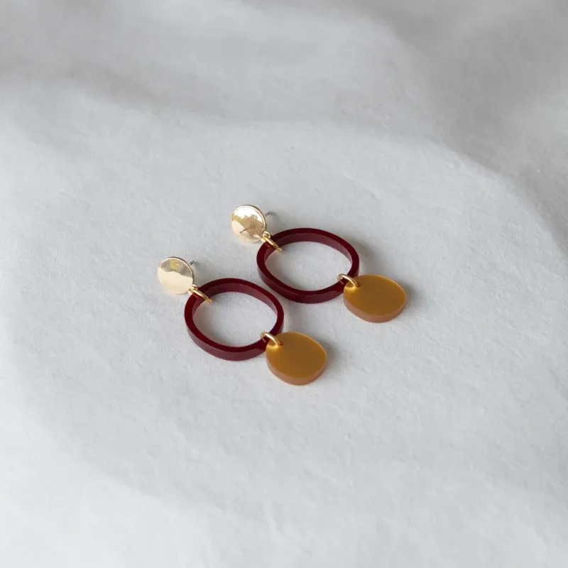 Studio nok nok | Gold brown earrings 5,5cm - made in Belgium