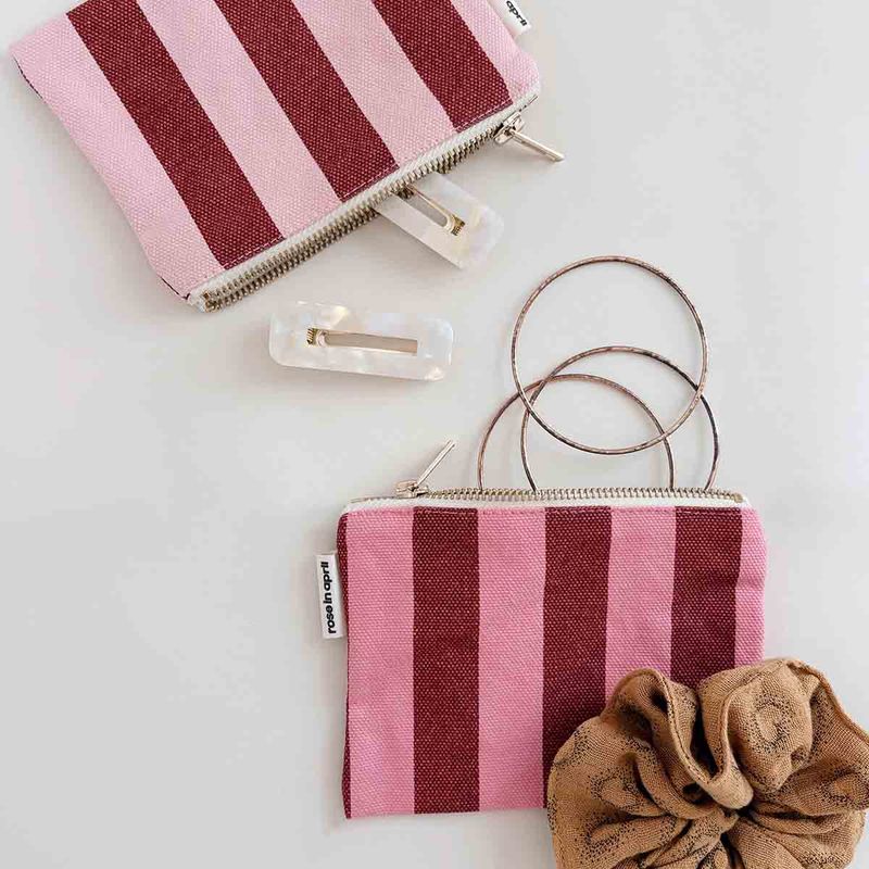 Rose in April | Purse etui 10 x 15cm - brick red and pink stripes - made in Portugal