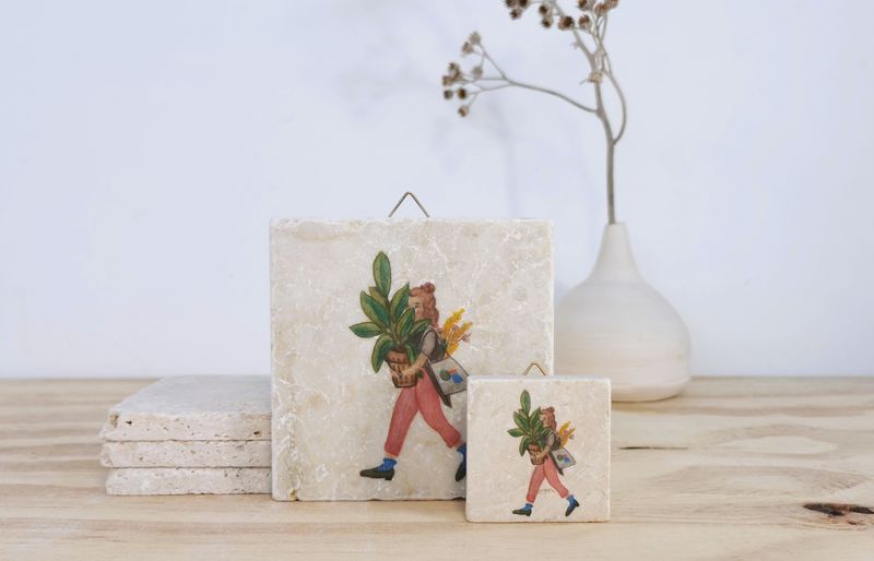 evimstore | Printed Natural Stone Tile - Woman with Plant - Available in two different formats