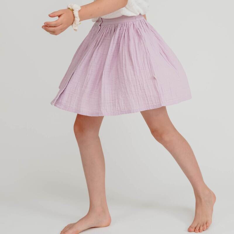 Selva Sauvage | LAST ONE in 10 yrs / 140 - Skirt Lilac with buttons - GOTS organic cotton double gauze