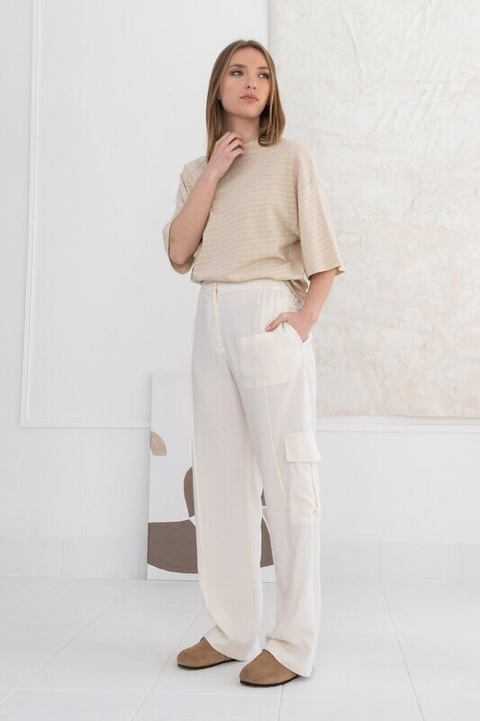 Benedita | LAST ONE in S/M - Cargo trousers cream white - linen &amp; viscose