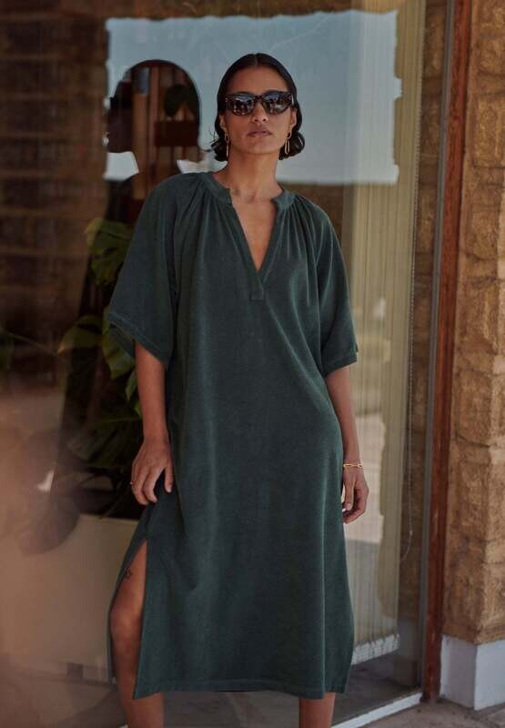 By-Bar | LAST TWO in XS &amp; S - Louisa slub dress deep green - organic cotton - made in Portugal