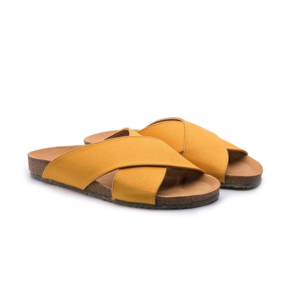 ZOURI | LAST TWO in 38 &amp; 39 - SUN cross slides mustard yellow organic cotton - made in Portugal
