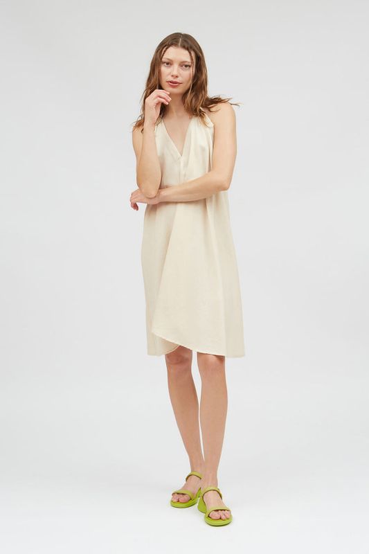 Suite13 | Multi-position short dress - organic cotton &amp; linen - beige - 5 different ways to wear this dress