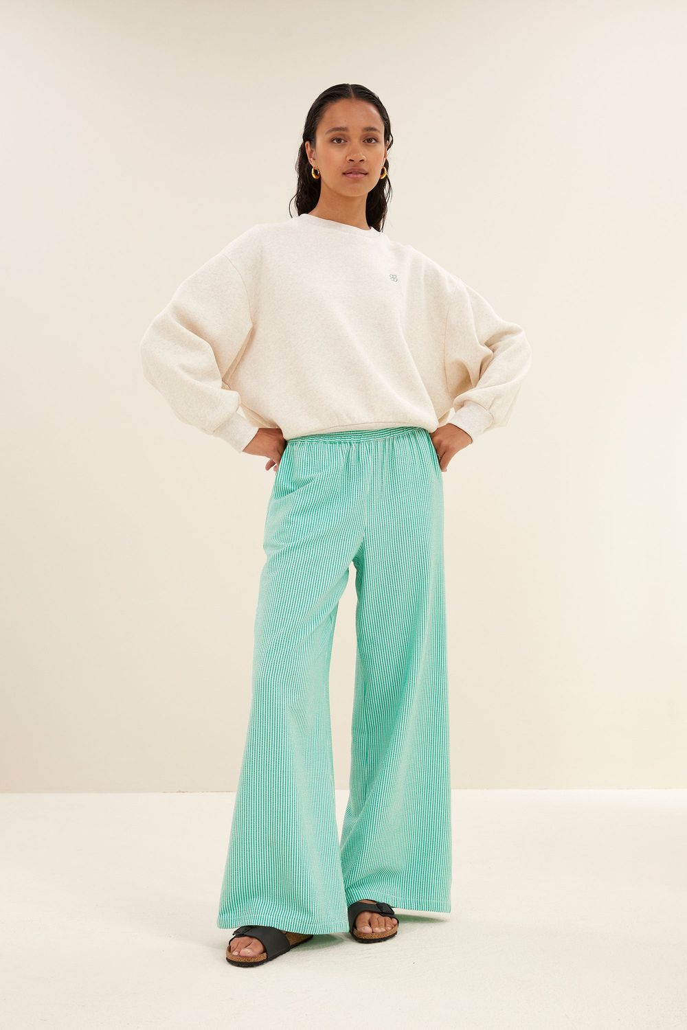 By-Bar | LAST ONE in L - Randy green stripe pants - green seer stripe