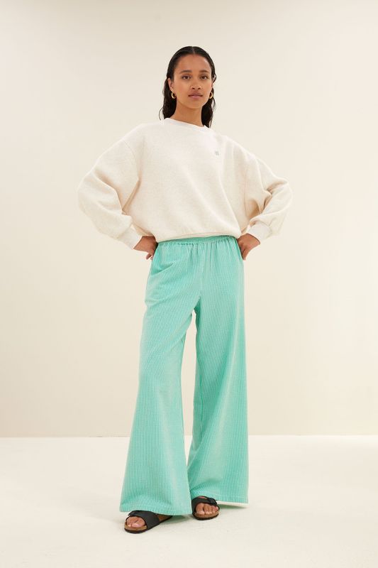 By-Bar | LAST ONE in L - Randy green stripe pants - green seer stripe