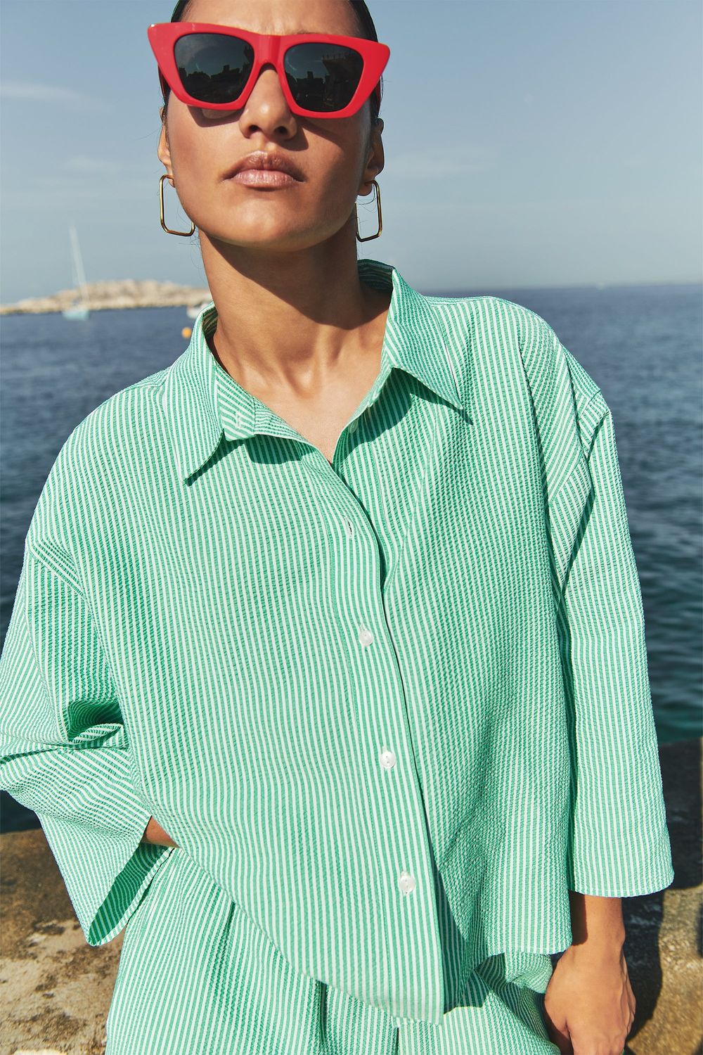By-Bar | LAST TWO in S &amp; L - Bernie green stripe blouse - green seer stripe
