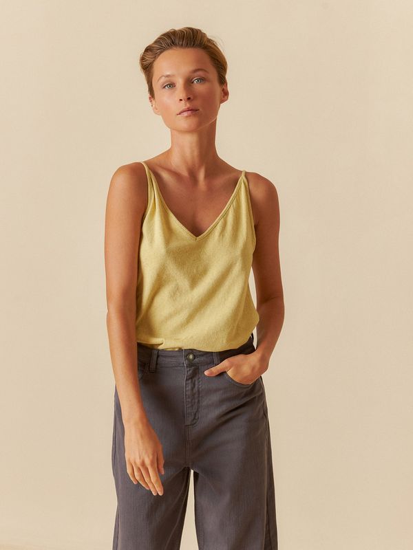 Indi &amp; Cold | LAST ONE in L - Tank top soft yellow - linen &amp; cotton - made in Spain
