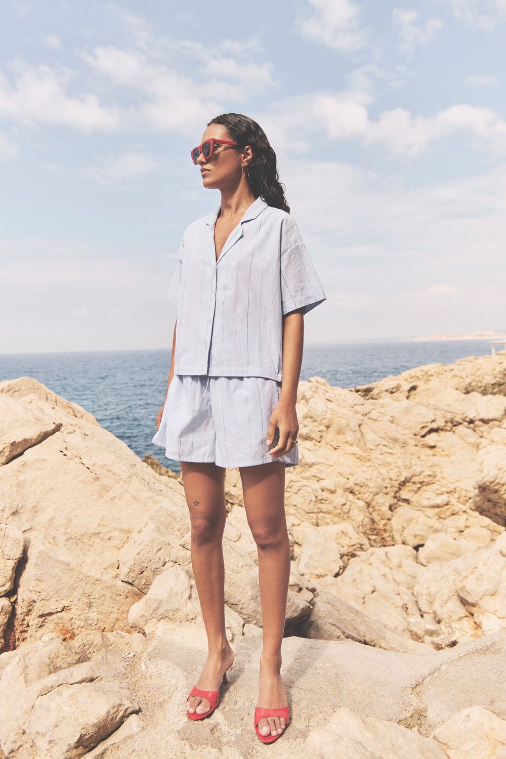 By-Bar | LAST ONE in L - Isa stripe chambray shorts - light blue stripe - cotton