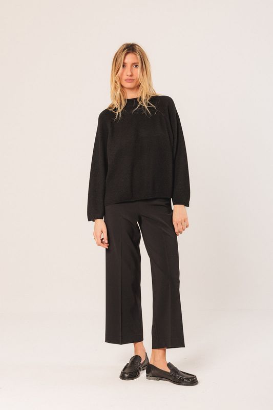 Indi &amp; Cold | Ribbed sweater with collar black - Wool &amp; viscose