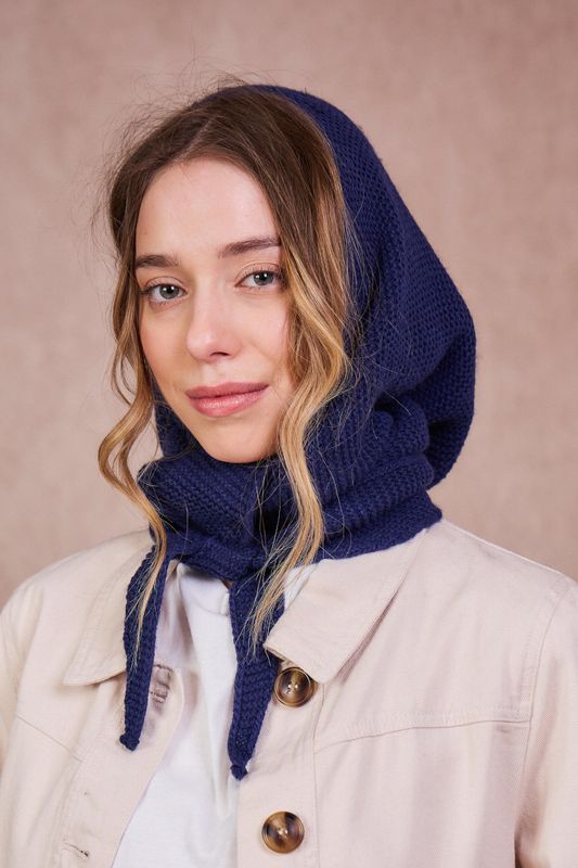 Calie Paris | Hooded scarf balaclava navy blue - merino &amp; cashmere wool - available in different colors