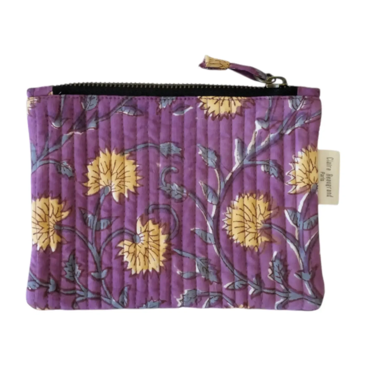 Claire Beaugrand | Printed Cotton Pouch 13x16 cm - violet yellow flowers