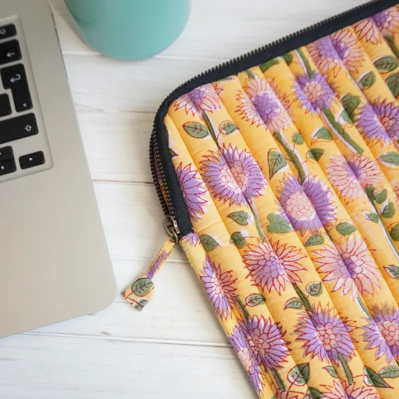 Claire Beaugrand | Sol Printed Cotton Laptop Case 36 x 26.5cm (13 inch) - yellow lilac