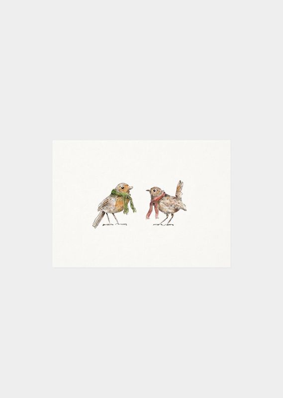 Inkylines | A6 Postcard - Robin &amp; Wren with scarf