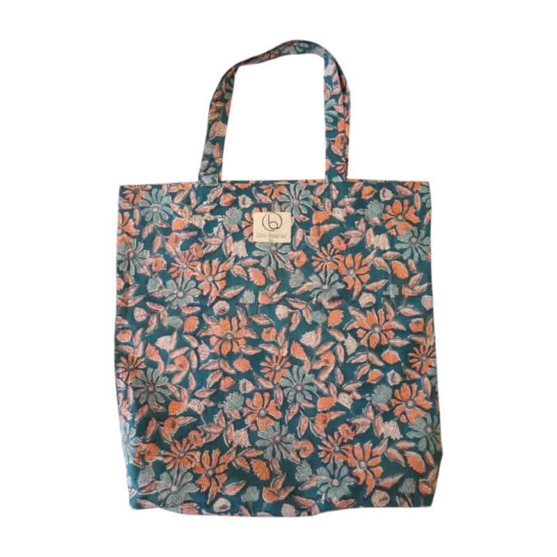 Claire Beaugrand | Printed Cotton Tote Bag 40 x 45 cm - blue green orange