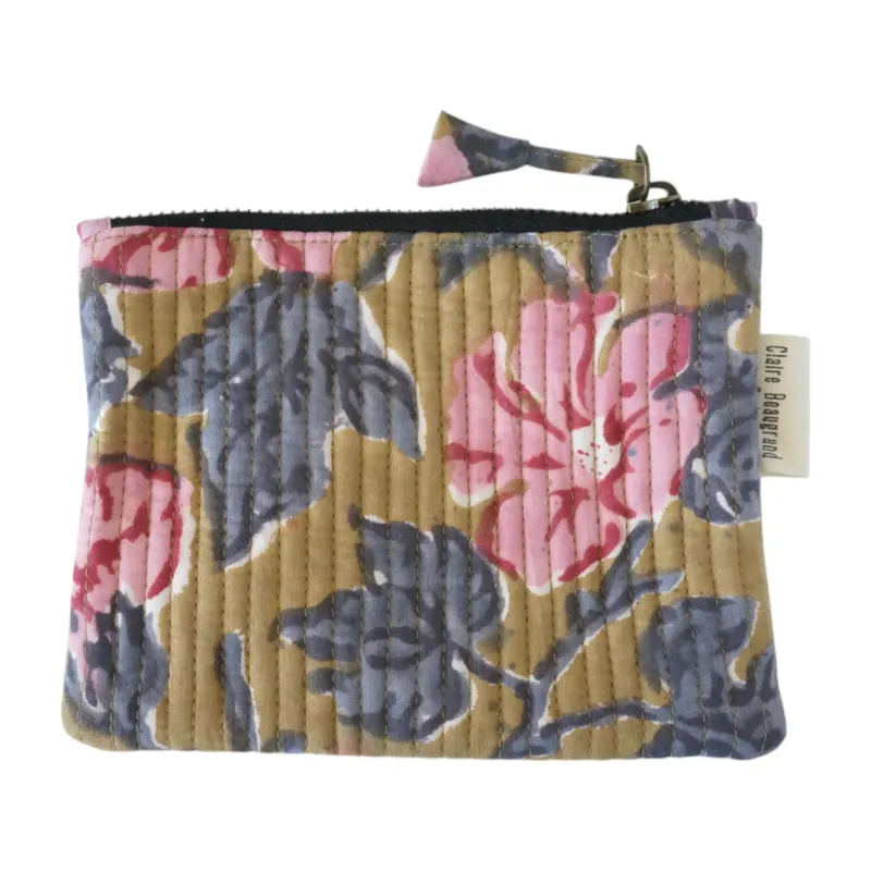 Claire Beaugrand | Printed Cotton Pouch 13x16 cm - grey pink yellow