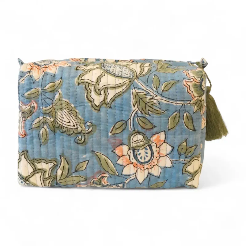 Claire Beaugrand | Printed Cotton Toiletry bag 19 x 9 x 10cm with 4 pockets inside - blue orange