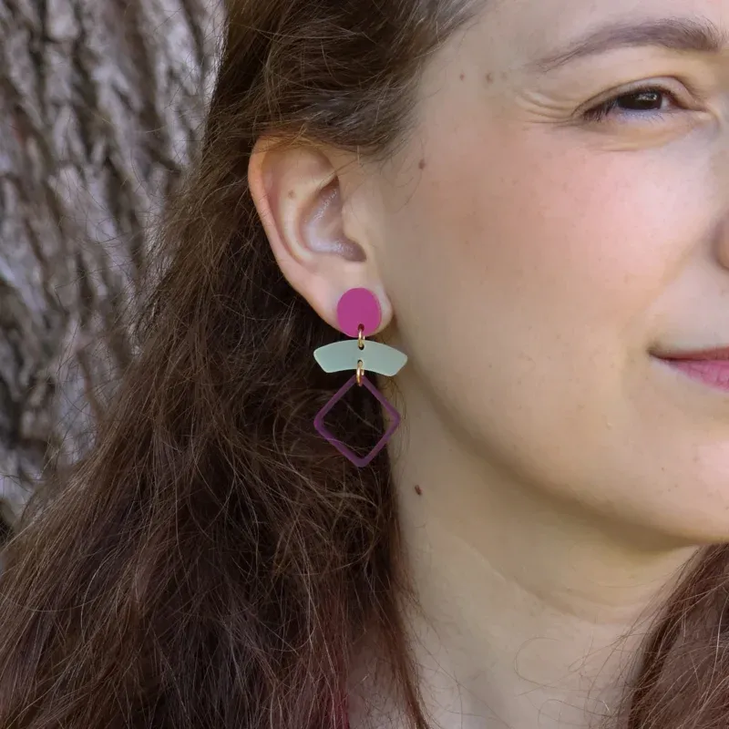 Studio nok nok | Pop of pink and yellow earrings 4,5cm - made in Belgium