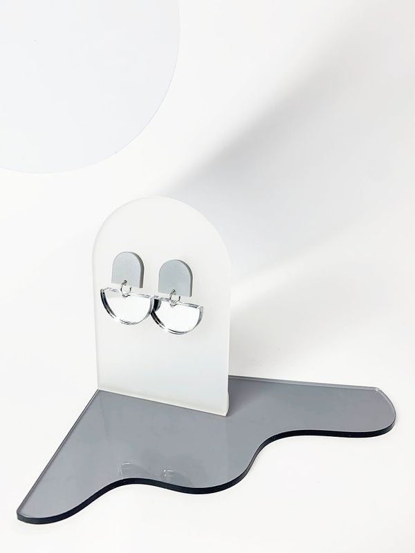 Mimimono | Silver mirror earrings Cara - recycled greencast acrylic - handmade in Amsterdam