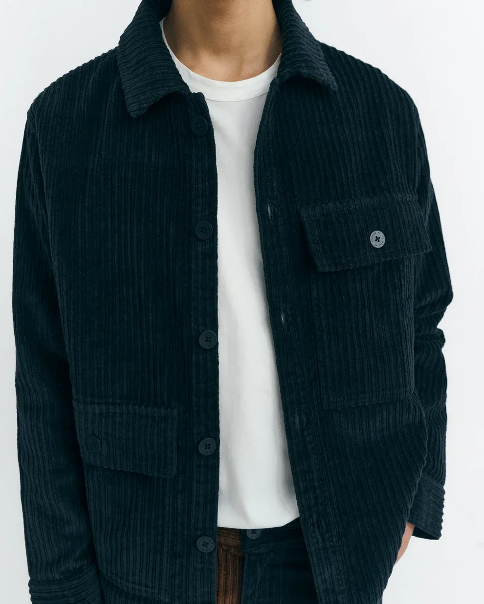 Thinking Mu | LAST TWO in S &amp; M - Dark blue overshirt Gabin - corduroy - 100% organic cotton
