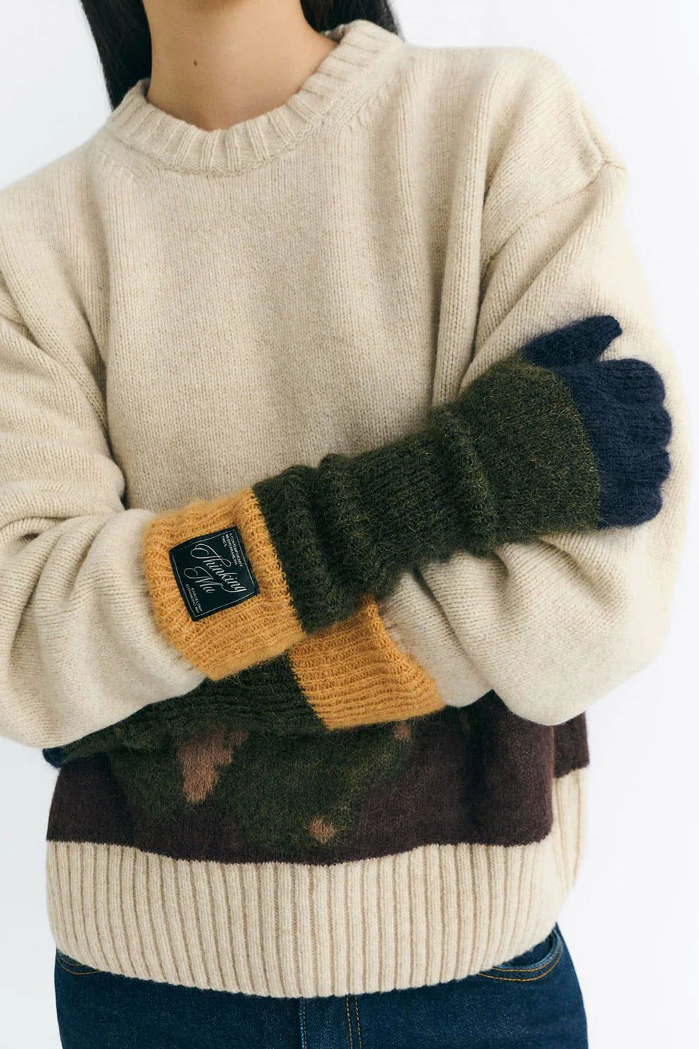 Thinking Mu | LAST PAIR - Wool gloves green and blue - mohair &amp; alpaca - made in Spain