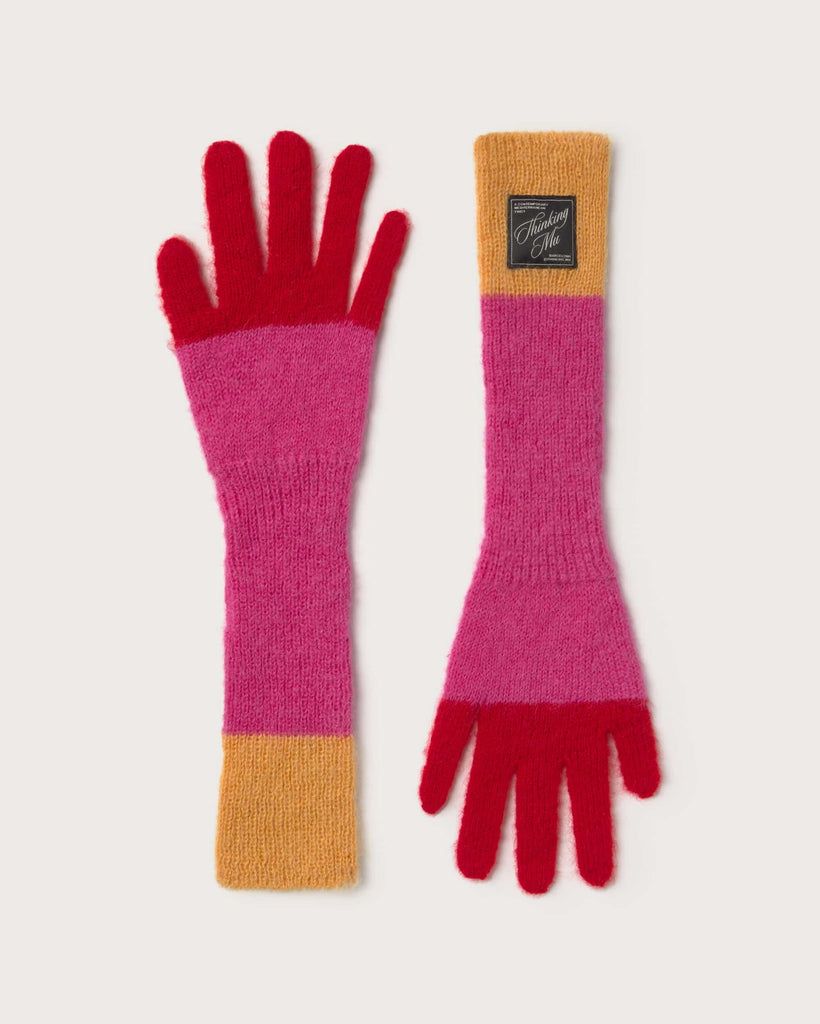 Thinking Mu | LAST PAIR - Wool gloves pink and red - mohair &amp; alpaca - made in Spain
