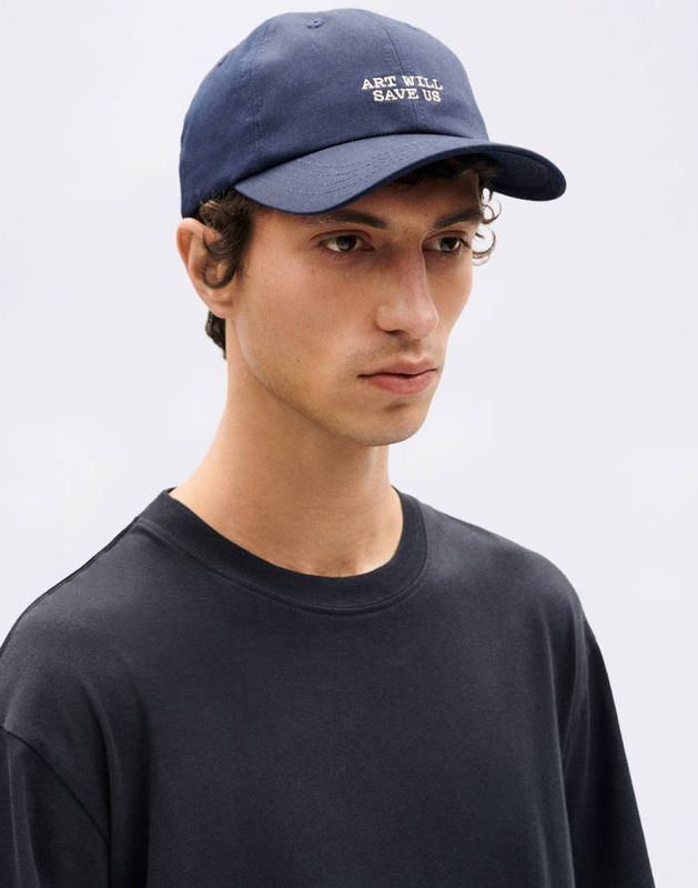 Thinking Mu | Blue embroidered art will save us Chris cap - organic cotton