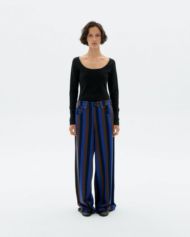 Thinking Mu | LAST TWO in 36 &amp; 38 - Blue striped Hedda pants - organic cotton