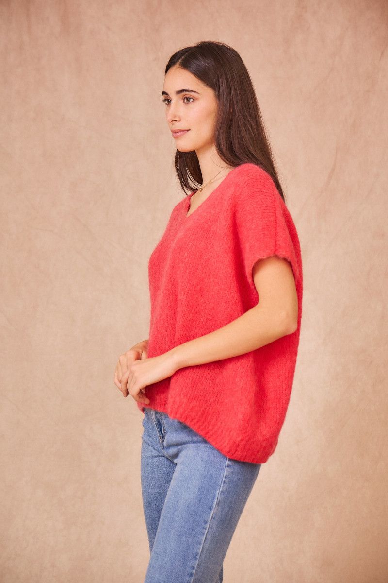Calie Paris | Coral red knit shirt - mohair wool - made in Italy