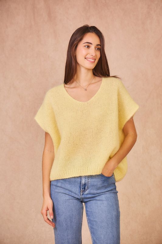 Calie Paris | Lemon yellow knit shirt - mohair wool - made in Italy