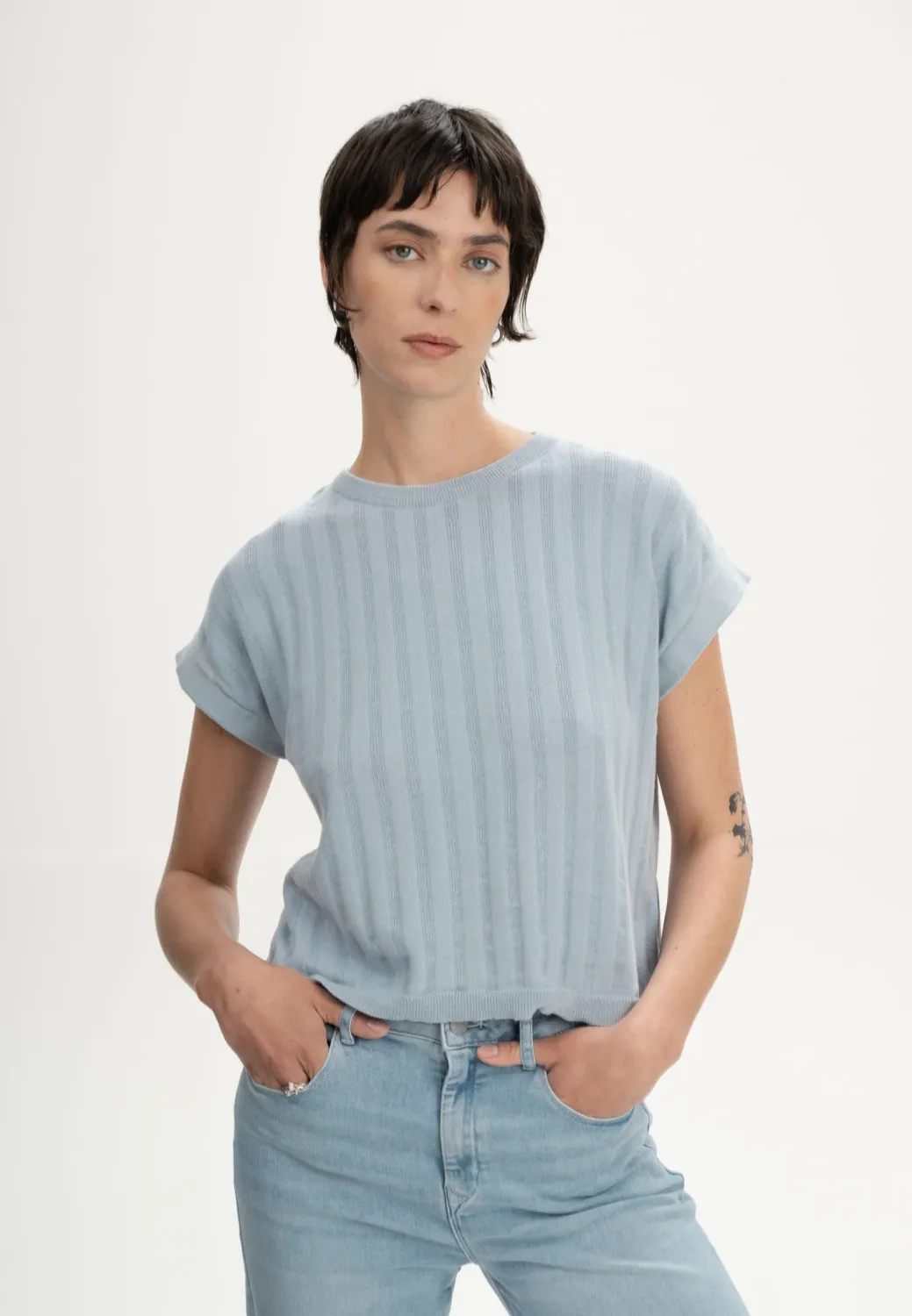 MELA | Knitted shirt cloud blue - organic cotton