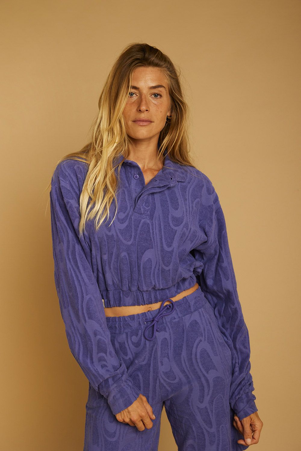 GRAINE | LAST TWO in M &amp; L - Polo sweater lavender - 100% organic cotton jacquard terry - made in Portugal