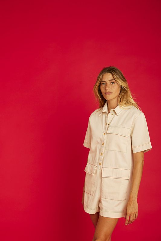 GRAINE | Playsuit organic cotton twill - ecru -  made in Portugal