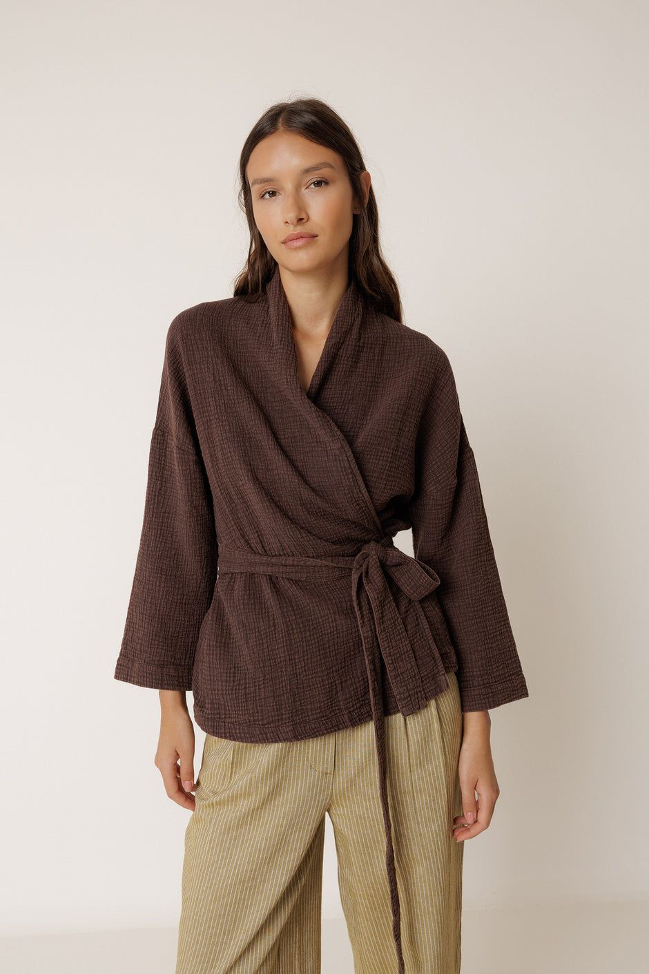 Indi &amp; Cold | Kimono chocolate brown - 100% cotton gauze woven