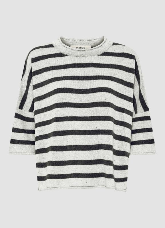 Muse Wear | Viola top - off white charcoal stripe recycled cotton - made in Bulgaria