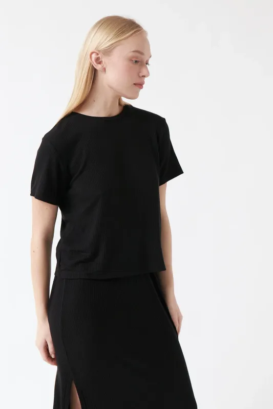 amt. Studio | Lula rib knit T-Shirt black - Modal - made in Spain
