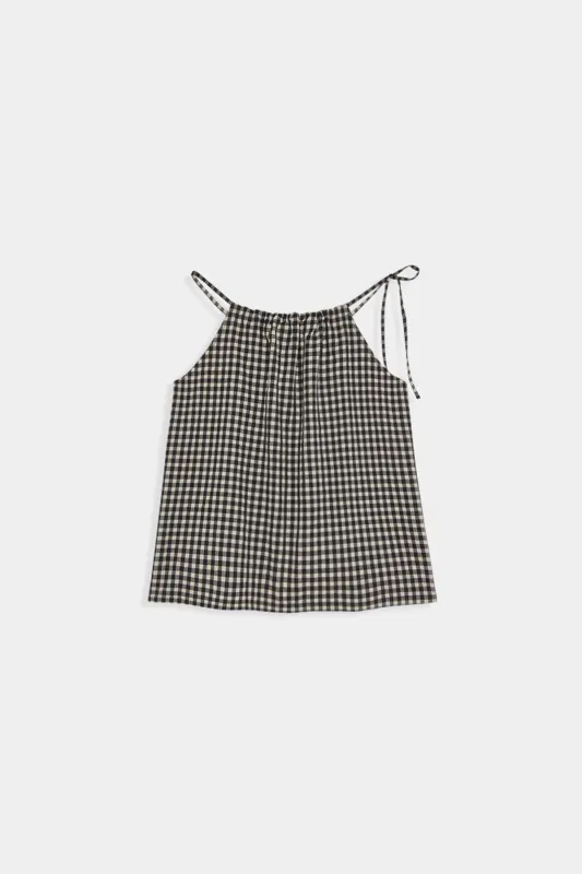 amt. Studio | Crush halter top vichy black cream - organic cotton - made in Spain