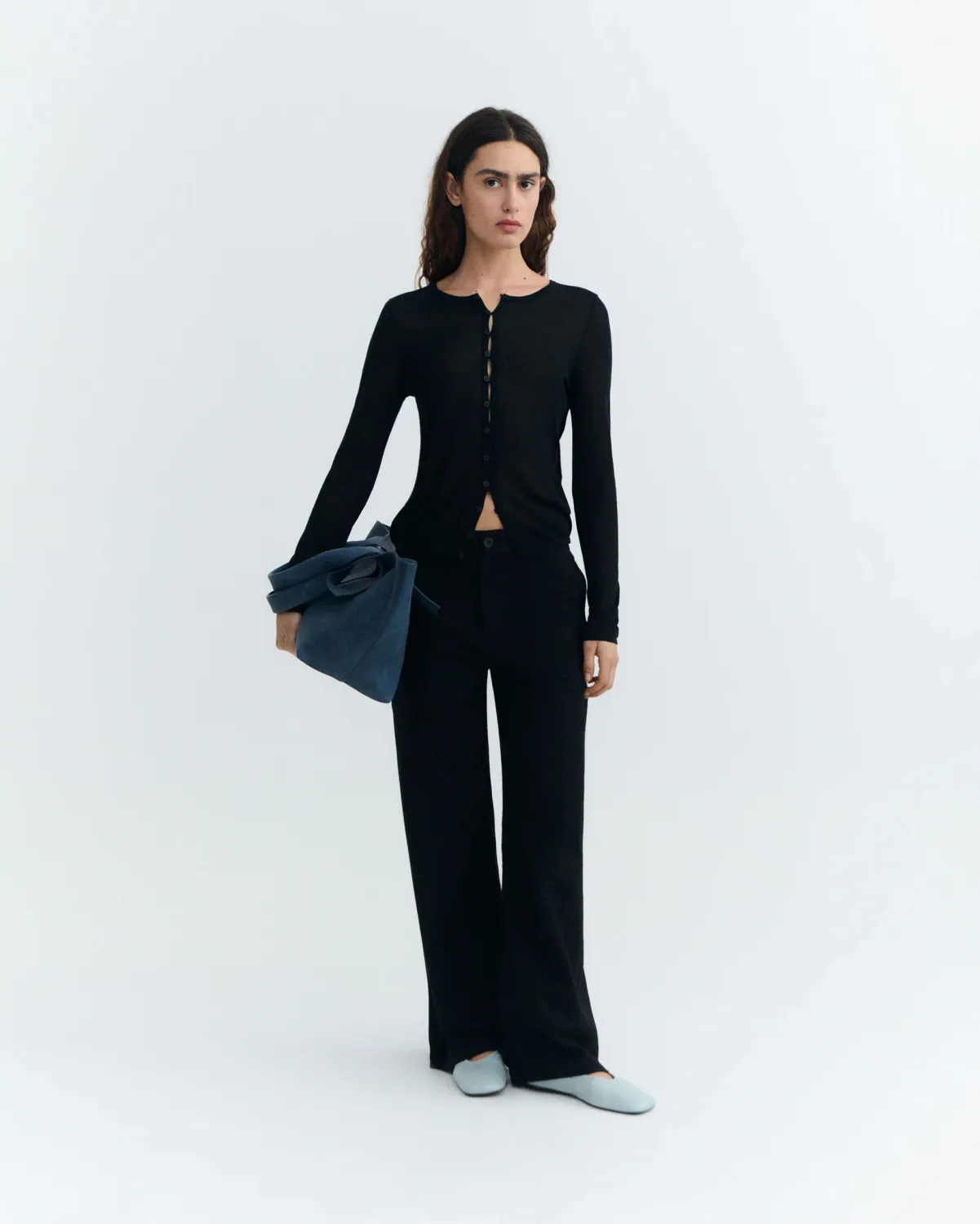 Thinking Mu | Sheer black knitted cardigan - lyocell knit