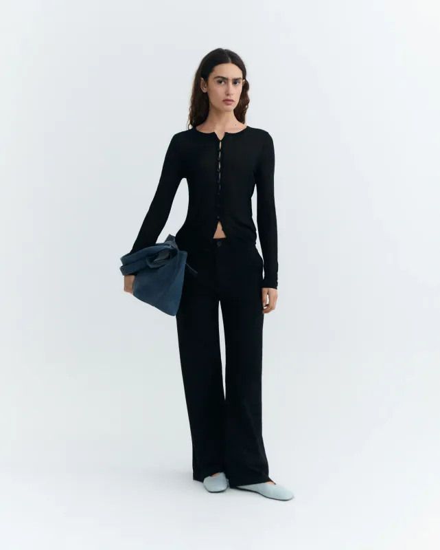 Thinking Mu | Sheer black knitted cardigan - lyocell knit