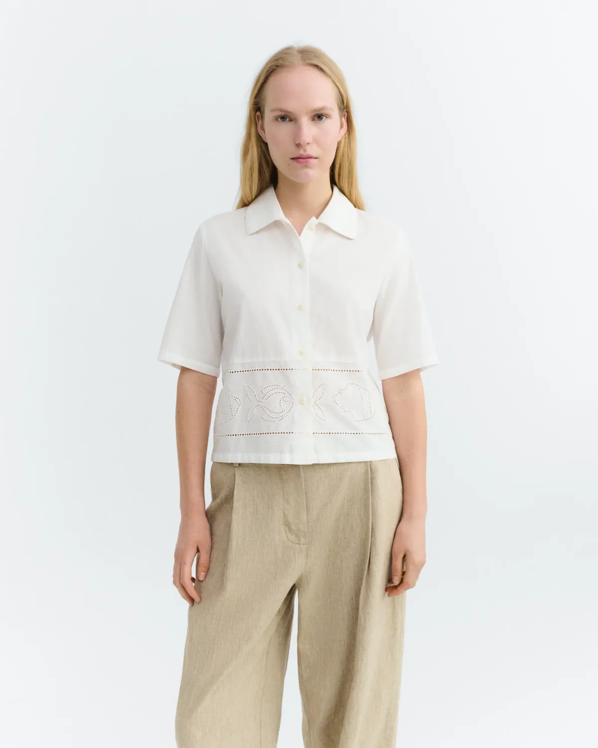 Thinking Mu | White embroidered blouse Ane - organic cotton