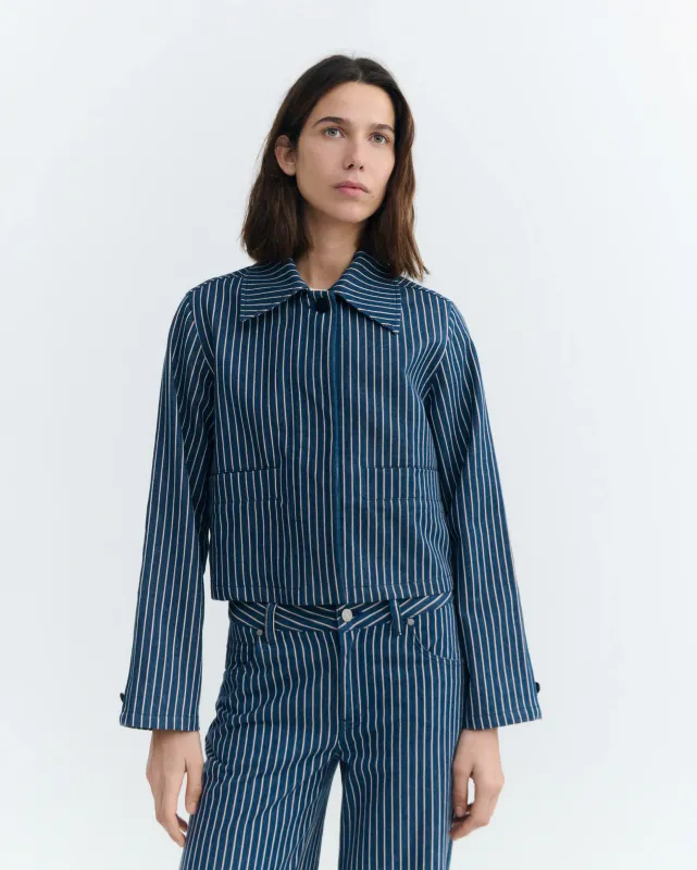 Thinking Mu | Railway jacket blue stripes - organic cotton